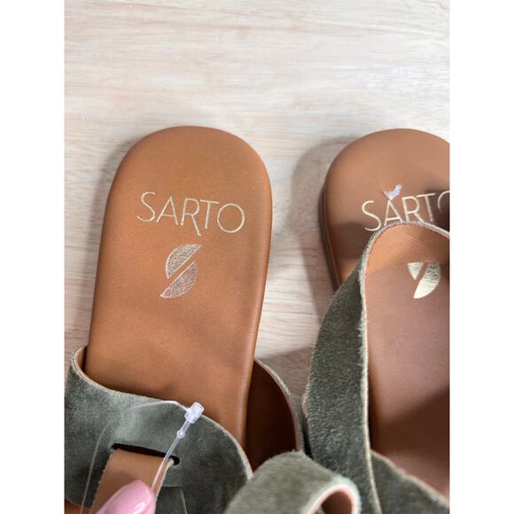 Franco Sarto Gia Suede Slip On Flat Strappy Sandals Green Women's Size 6.5 NWT - Picture 5 of 8